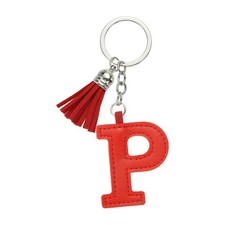 Initial Letter Keychain Cute Leather Keychains with Tassel Letter P Red