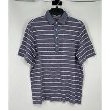 Criquet Short Sleeve Polo Shirt Striped Pocket 100 Organic Cotton Mens Large