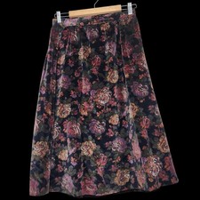 Vintage Size 28 Midi Floral Velvet Skirt Union Made-USA Black Cottage Feminine