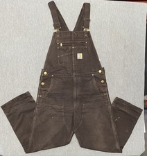 Carhartt Overalls Bib Mens 32x30 Brown Duck Double Knee Work Jeans Relaxed Flaws