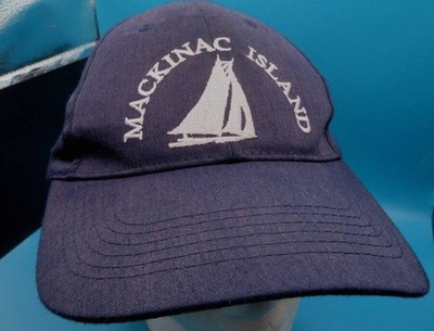 Navy Blue Classic MACKINAC ISLAND Sailboat CAP Adult Hat Adjustable MI Michigan