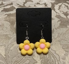 Yellow FLOWER EARRINGS Silver Dangle Earrings, Floral Fashion Fun Festival
