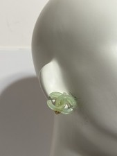 Vtg Chanel 01P Faux Jade Green CC Logo Clip Earrings