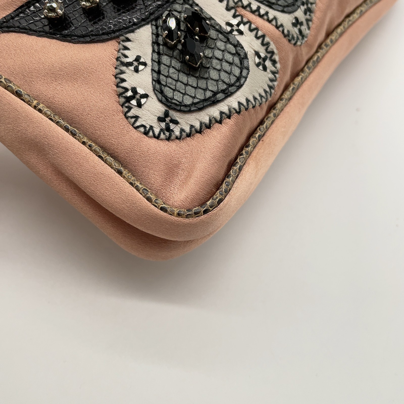 Auth Prada Flora Patch Satin Python Print Pink Mi… - image 15