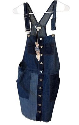 B Sharp NWT patchwork Blue Denim Miniskirt Overalls W/ Pockets/buttons S/m