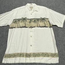 Bamboo Cay Shirt Mens L White Palm Trees Hawaiian Camp Tropical Beach 100 Rayon