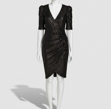 Calvin Klein Women's Black Ruched Sequin Wrap Sheath Dress Size-2