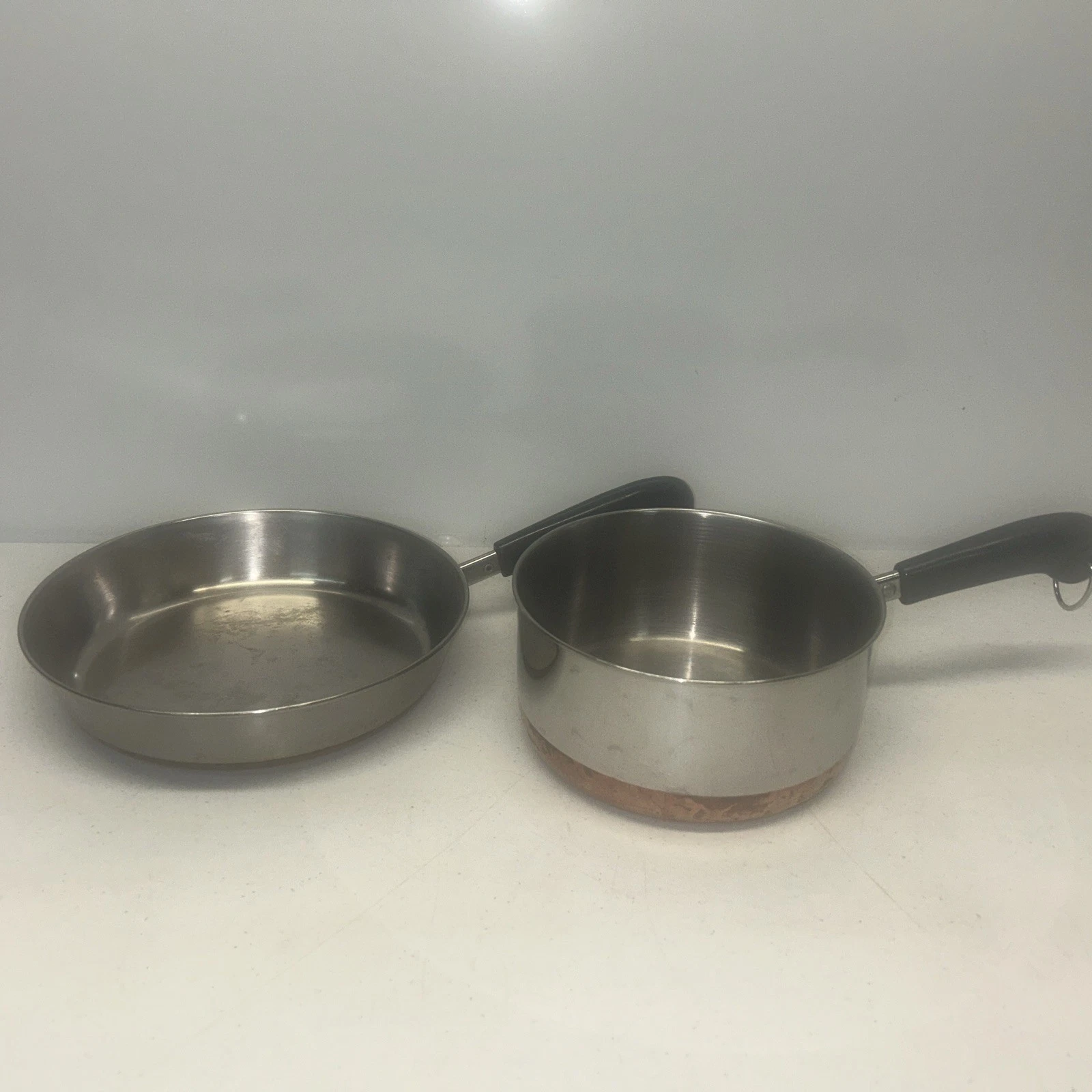 Lot Of 2 Revere Ware 9” Skillet Frying Pan Vintage Copper Bottom Sauce Pan