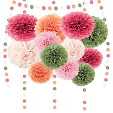 Party DekoratiorFJ Pompons 15 St&uuml;ck Rosa Gr&uuml;n Orange Seidenpapier Pompons Dek...