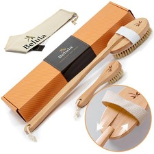 Dry Brushing Body Brush Set - Natural Boar Bristle Body Brush, Exfoliating Br...