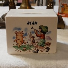 Ceramic Piggy Bank Cartoon Children Pig Illustration Rectangular Red Stopper