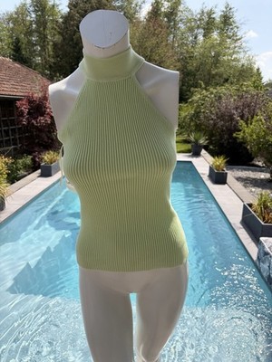 GUESS Rib Knit Haltertop / Rollkragen Top hellgrün Gr. 40 / S
