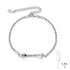 Cremation Bracelet Ashes S925 Sterling Silver Dog Bone Urn Bracelet for Ashes...