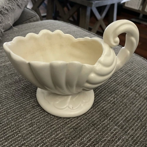 Vintage Royal Haeger Matte Ivory White Ceramic Cornucopia Footed Planter Vase