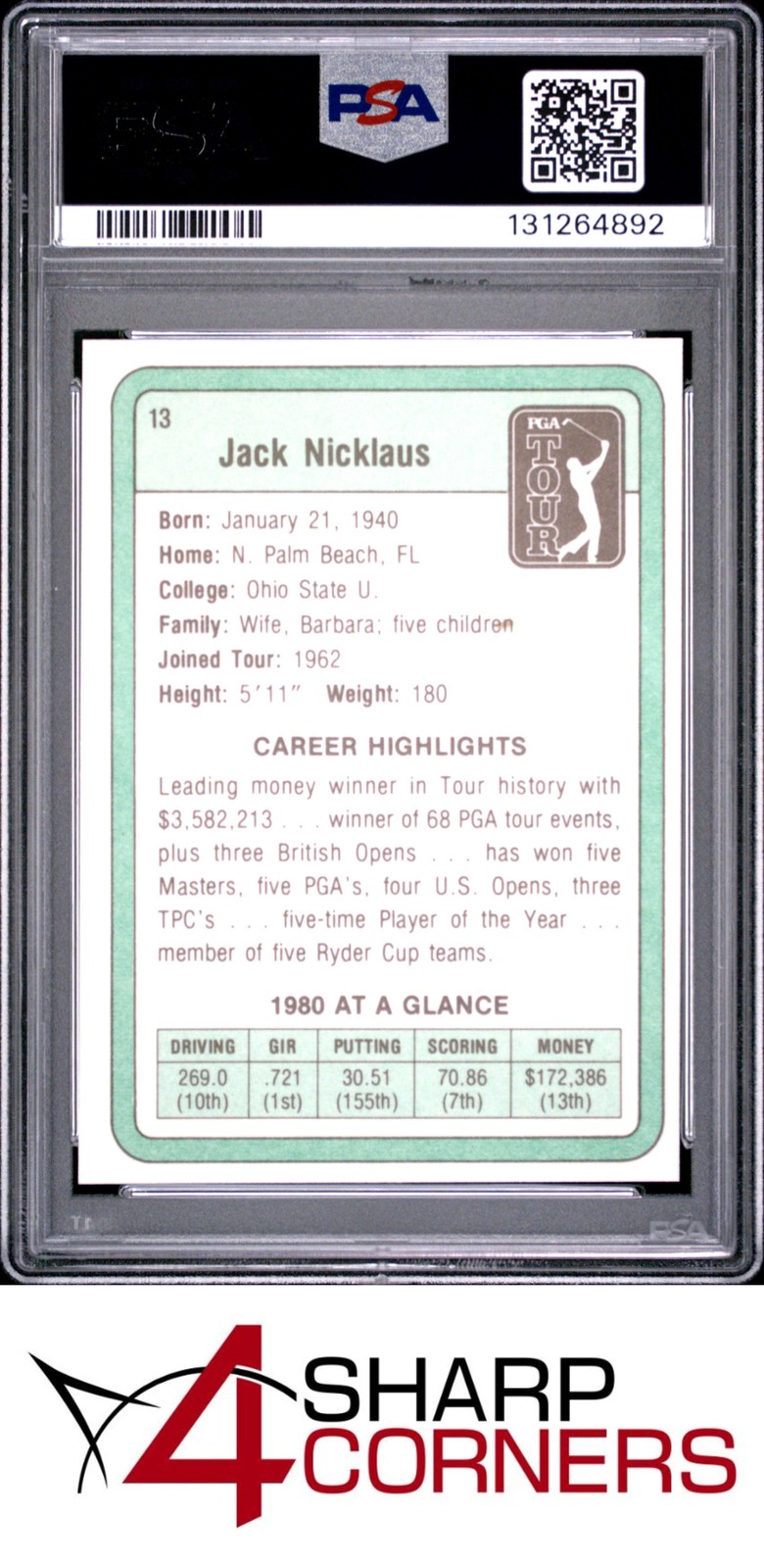 1981 DONRUSS GOLF #13 JACK NICKLAUS RC HOF PSA 7 view 2