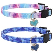 Cat Collar Breakaway, 2 Pack Cotton Kitten Collars with Bells 7-11'', Heart