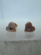 14K Solid Gold Pink Mother of Pearl  Crystal Heart Studs Children  s