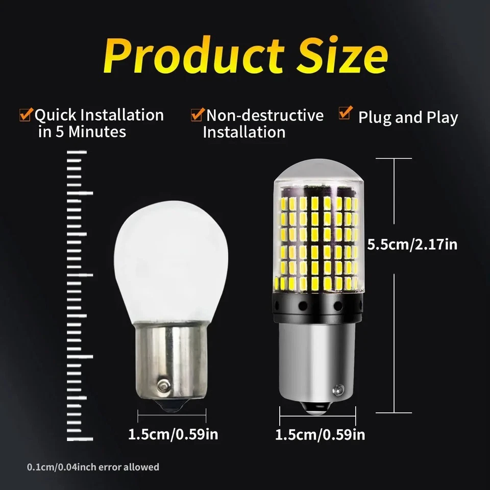 2x P21/5W LED CANBUS HP 2000lm 6000k BLANC 1157 144SMD 12V 20W 360° ANTI-ERREUR - Photo 2/4