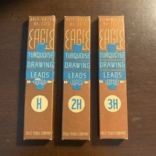 VTG EAGLE Turquoise Drawing Drafting Leads #2375 USA Lot of 3 Woodboxes H 2H 3H