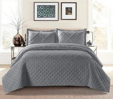 Luxury 3 Pcs Quilted Bedspread Ruffle Embossed Bedding Set Throw & Pillow Sham