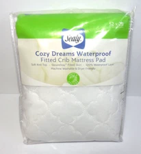 New Sealy Crib Mattress Pad Cozy Dreams Waterproof Fitted White 52x28