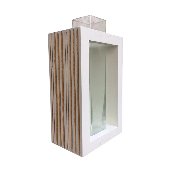 Mango Wood Strip Flower Vase Rectangle Shape Modern Style Home Decor