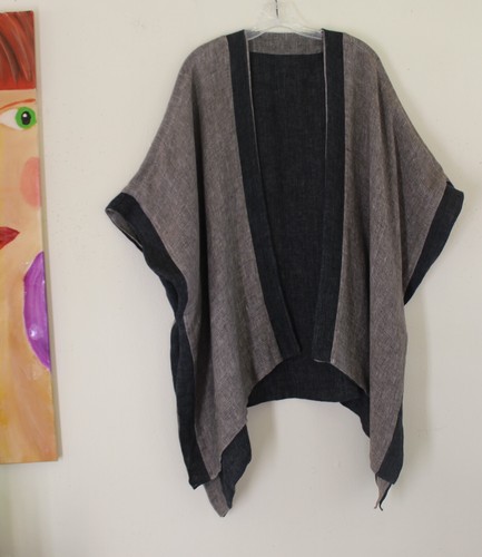 Eskandar O/S Gray Natural 30-38"L Linen Gauze Reversible Open Tunic Jacket Lux 0 - Picture 9 of 10