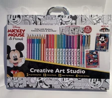 DISNEY MICKEY MOUSE & FRIENDS Creative Art Studio Case Pens Pencils Markers Pads