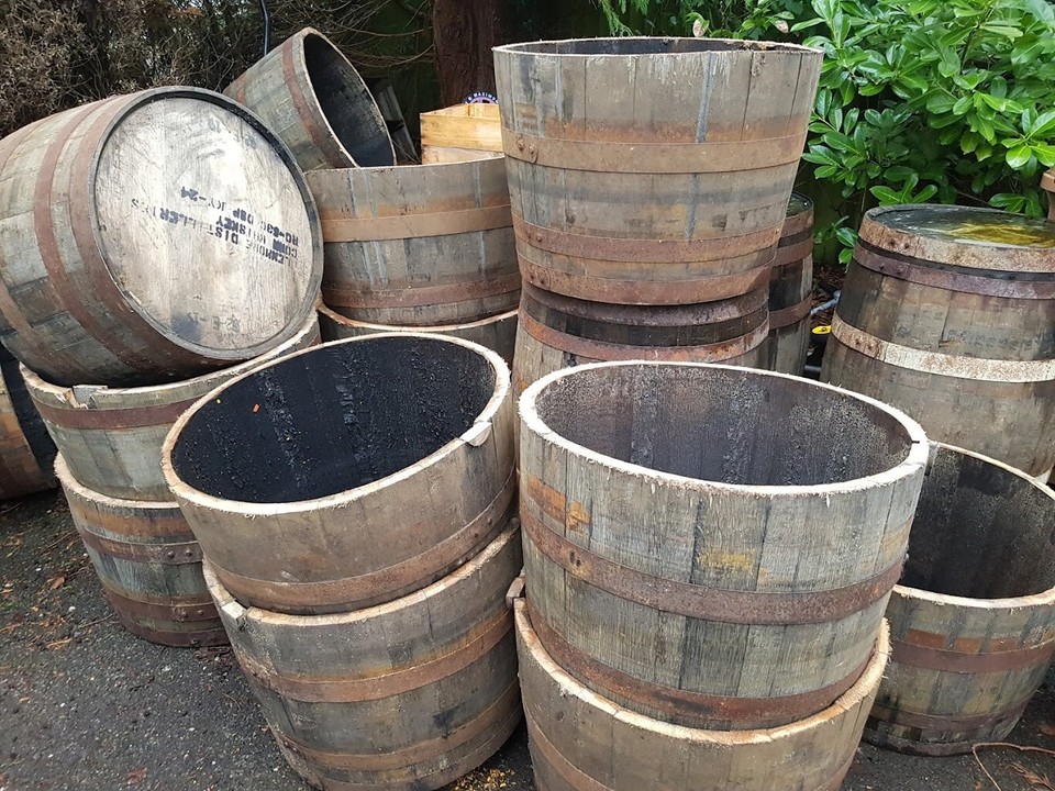 Genuine Large Half Oak Wine Barrel Planter Flower Tree Veg Pots Garden ...
