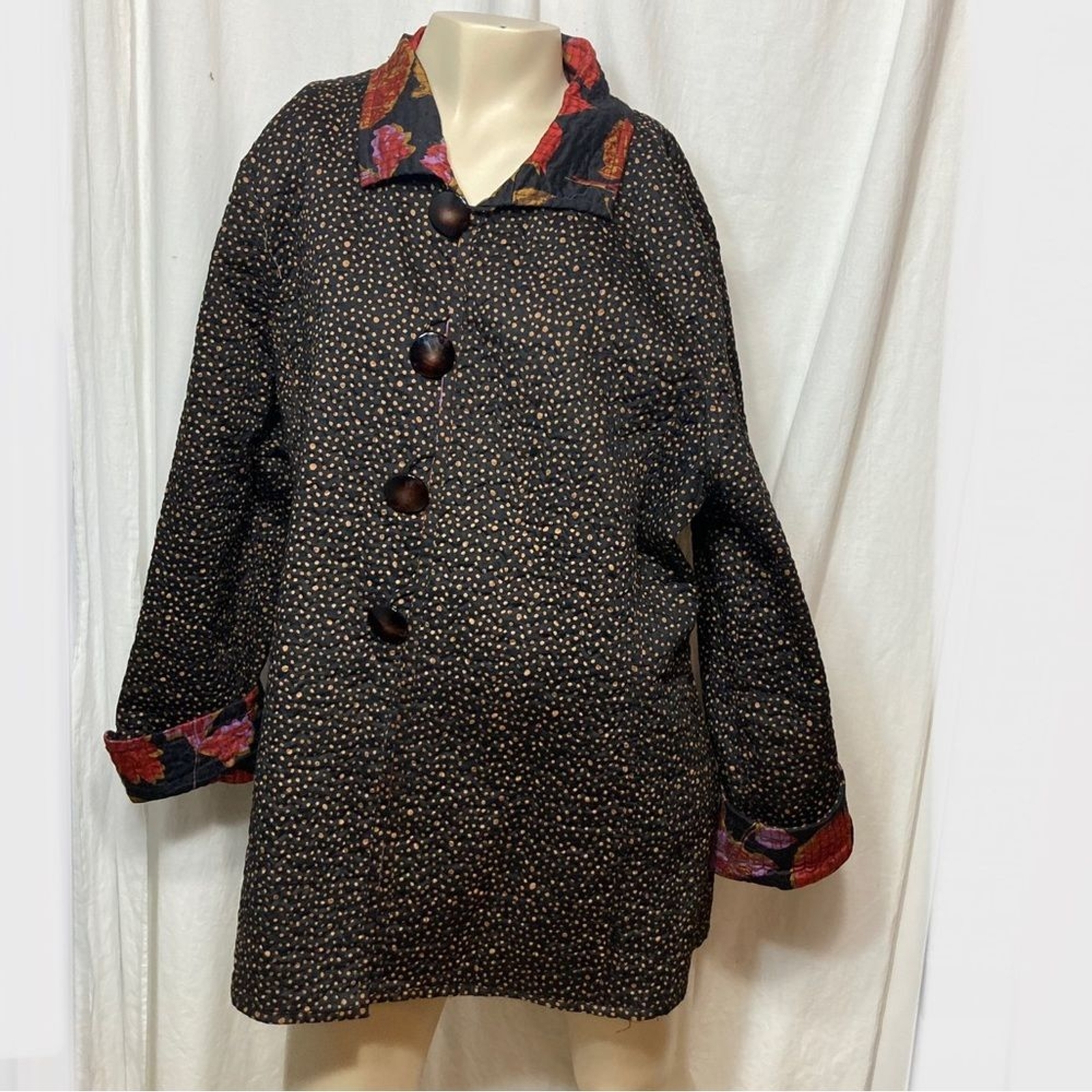 Reversible women's quilted jacket pattern orange … - image 14