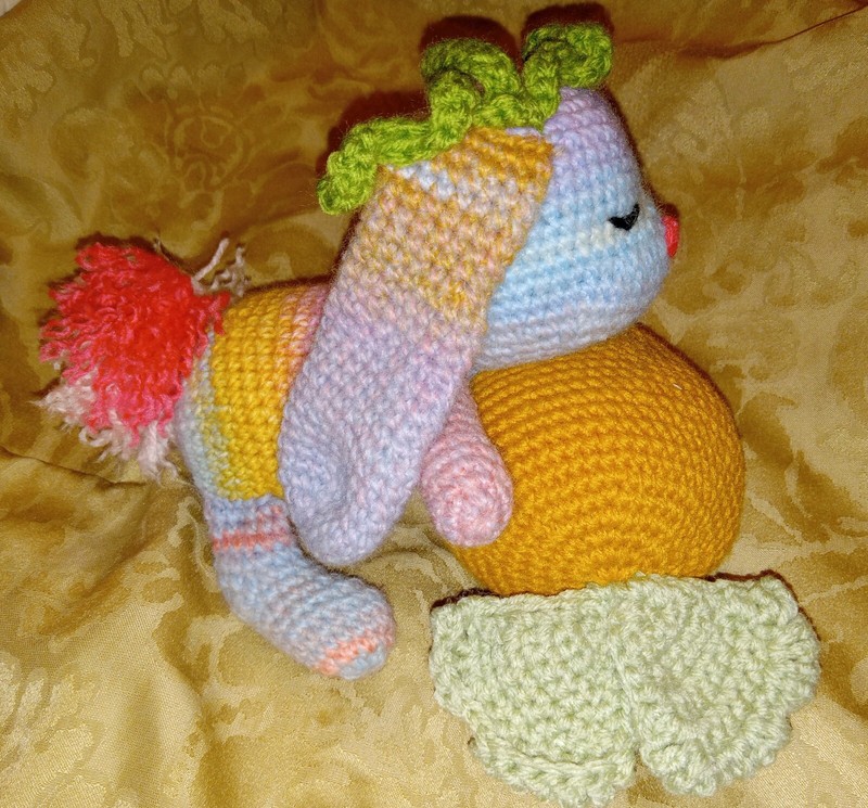 6" Handmade Crochet Colorful Sleeping Bunny On Large Carrot Soft Toy stuffie
