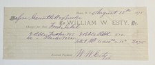 Vintage 1878  William W. Esty, Dr. of Ithaca New York NY Invoice for Boat repair