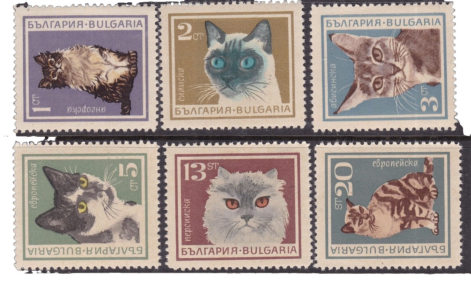 Mint Never Hinged/MNH Cats Bulgarian Stamps