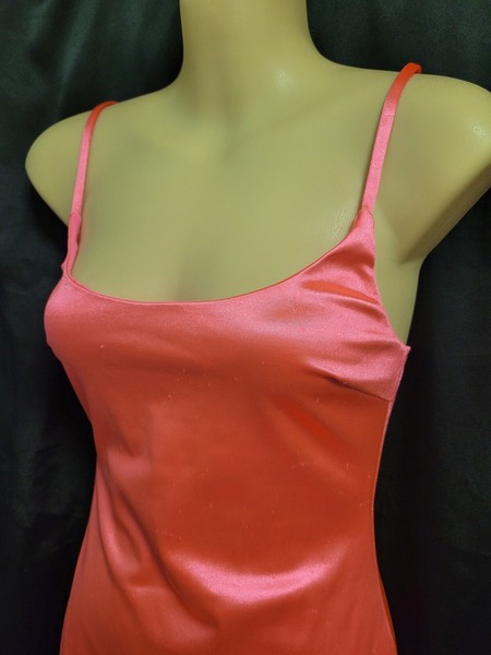 White Fox Neon Coral Satin Slip Mini Dress Clubwear Bodycon Size XS