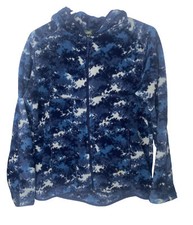 L.L. Bean Youth Full Zip PolarTec Fleece Hooded Jacket Blue Camo Kids Size 14/16