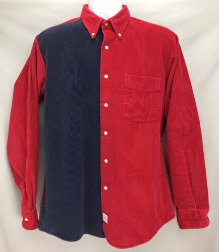 Boston Prepatory Company Mens Medium Red Blue Thick Corduroy Button Shirt - Picture 1 of 12