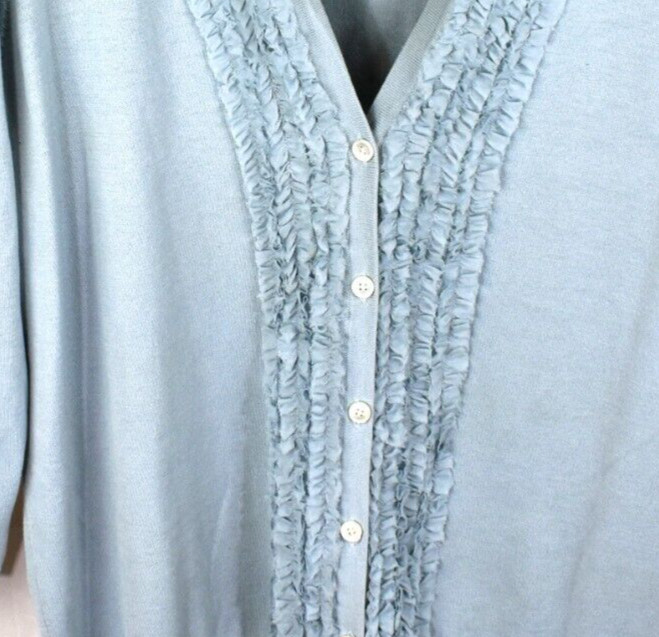 Talbots Cardigan Plus Size XL Light Blue Ruffled … - image 5