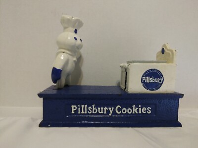 Pillsbury Doughboy Baking Cast Iron Mechanical Coin Bank 1998