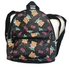 Bioworld Star Wars MINI Backpack Black Multi-Color Grogu Baby Yoda 11" x 9"