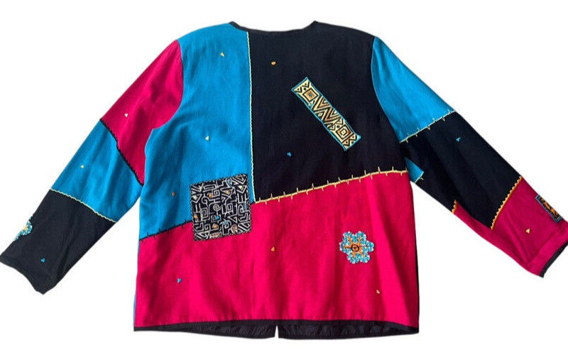 Vintage Indigo Moon Patchwork Boho Embroidered Ar… - image 3