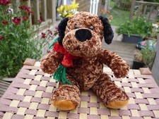 Dark Brown Long Eared Spaniel Puppy Dog Red/Green Christmas Scarf Soft Plush Toy