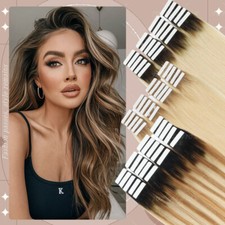 Full Head Ombre Tape In Remy Human Hair Extensions 150g Straight 60pcs Blonde