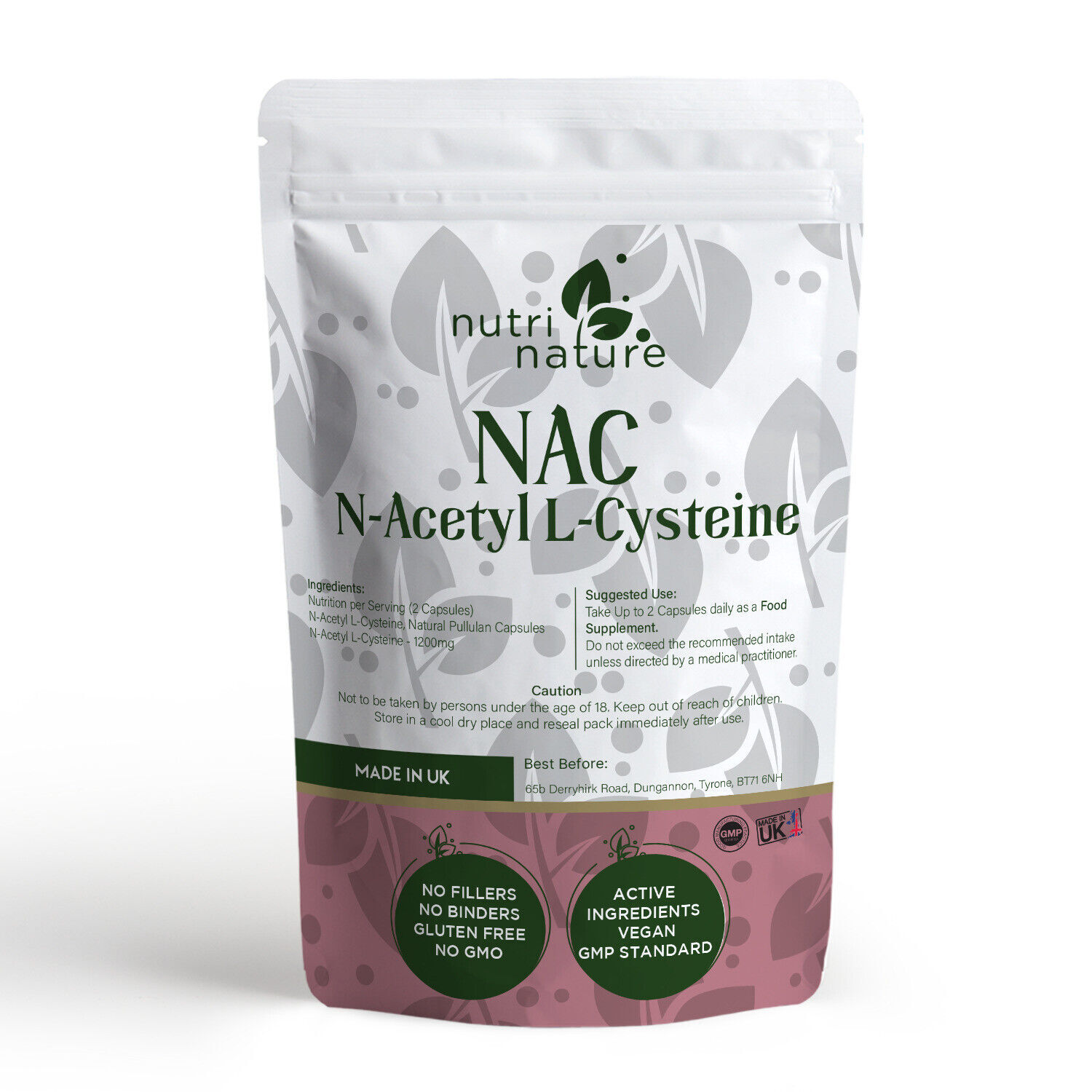 NAC N-Acetyl- Cysteine 600mg daily dosage NO GMO Pullulan Capsules
