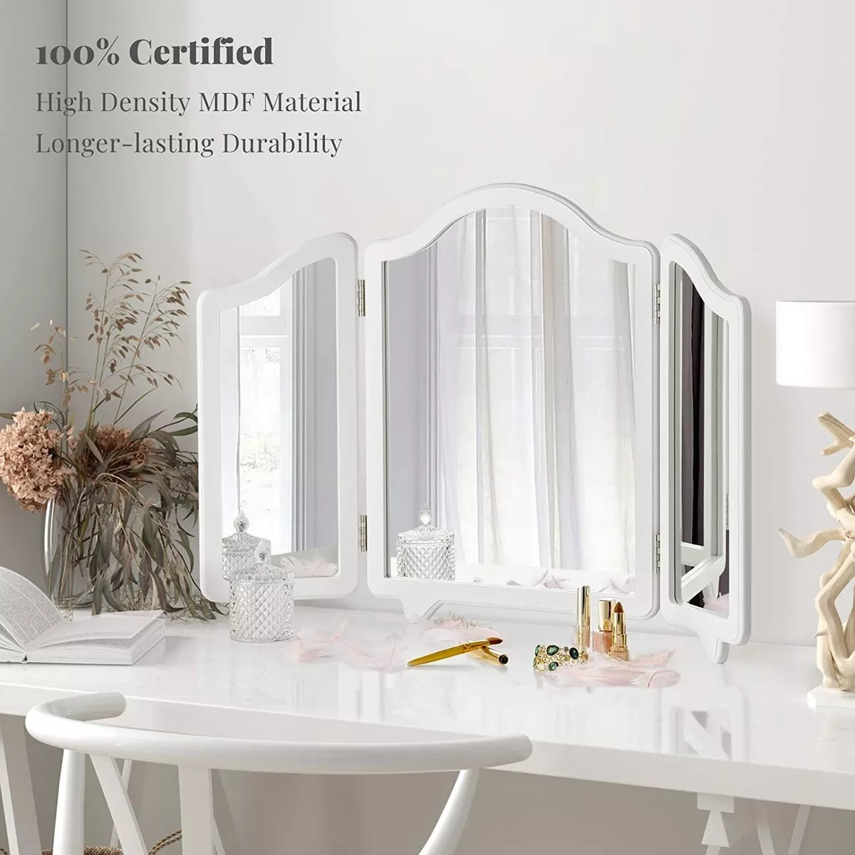 LUXFURNI Hollywood Large Vanity Trifold Makeup Mirror 3 Side