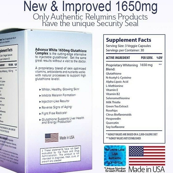 RELUMINS Advance White 1650mg Glutathione Complex Anti Aging AUTHENTIC 90Ct  | eBay