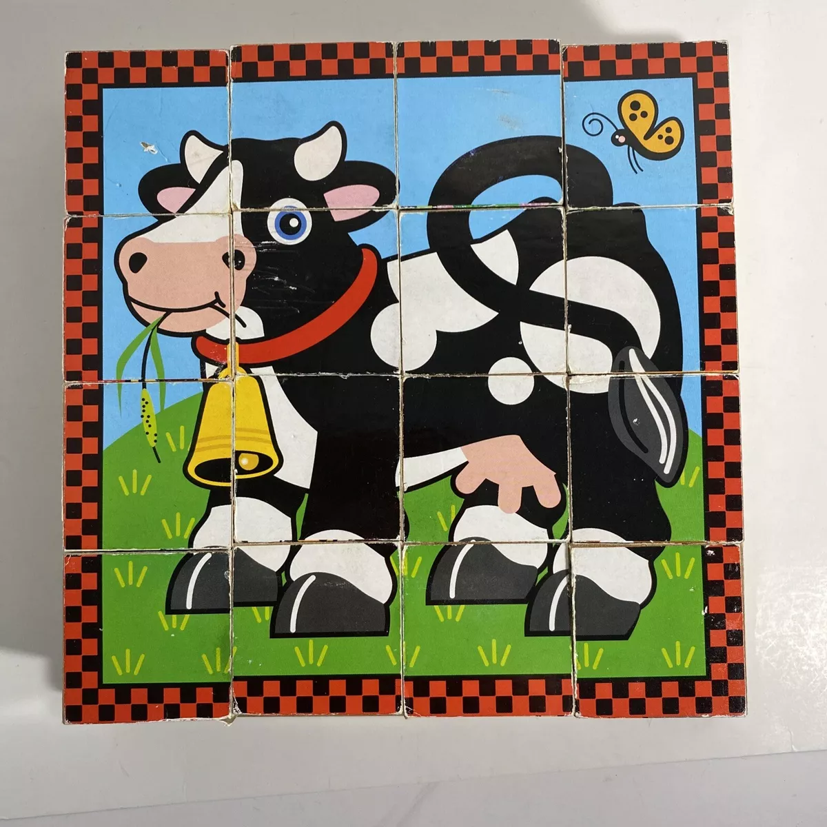 Melissa And Doug Wooden Cube Puzzle 6 Farm Scences 16 Blocks Four