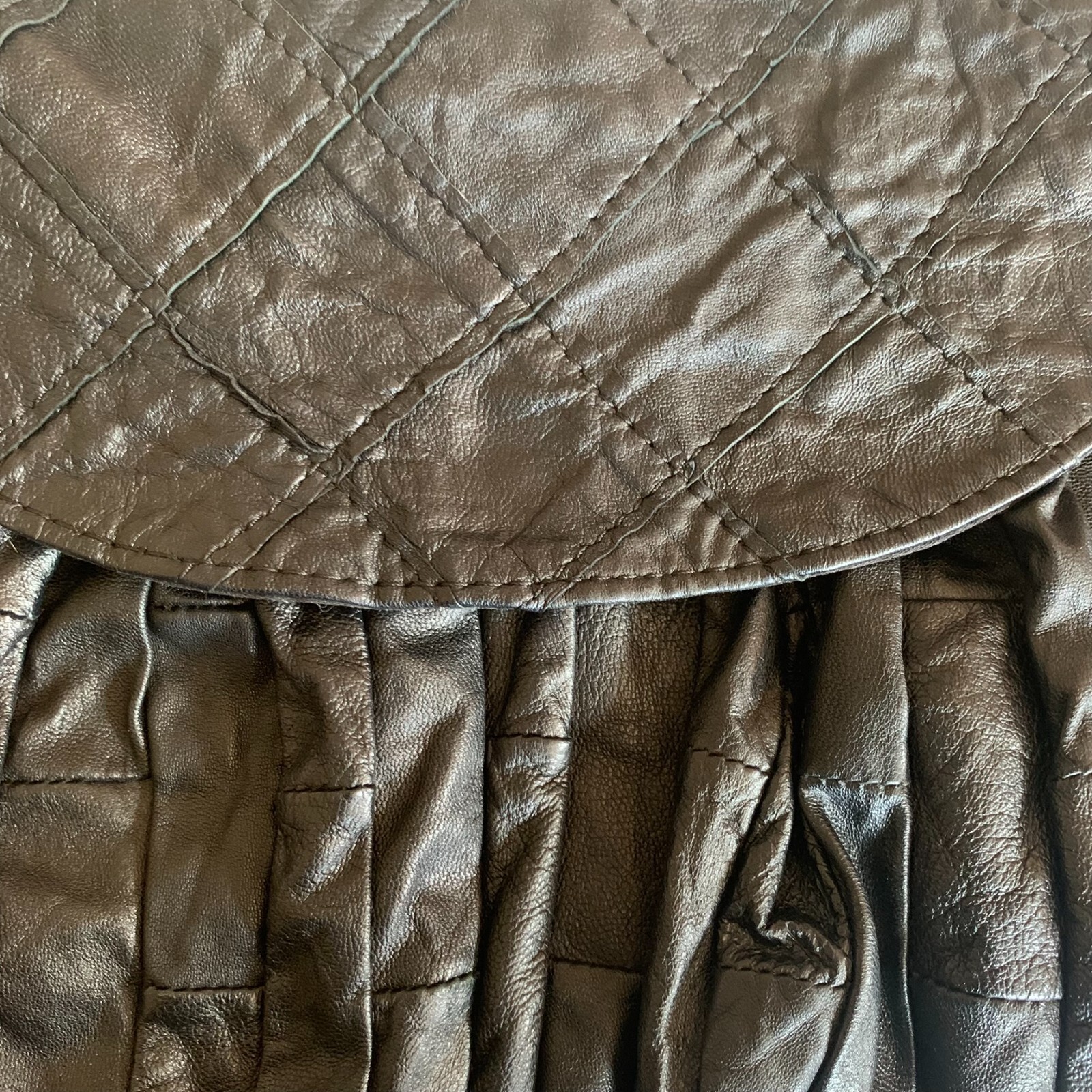 Patchwork Soft Leather Shoulder Bag Black Gunmeta… - image 2