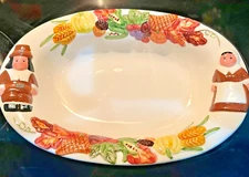 Publix Pilgrim Pair Serving Bowl Ceramic Thanksgiving Fall Harvest Dish