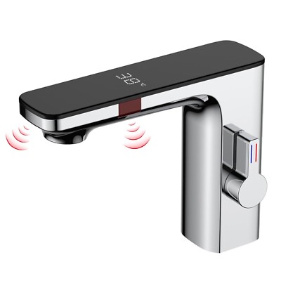Chrome Automatic Infrared Sensor Faucet with Temperature Display Basin Mixer Tap