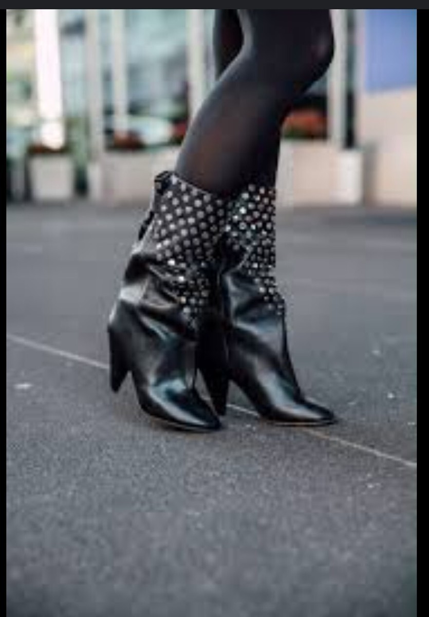 ISABEL MARANT LAKFEE Studded Women Black Leather Boots. SZ